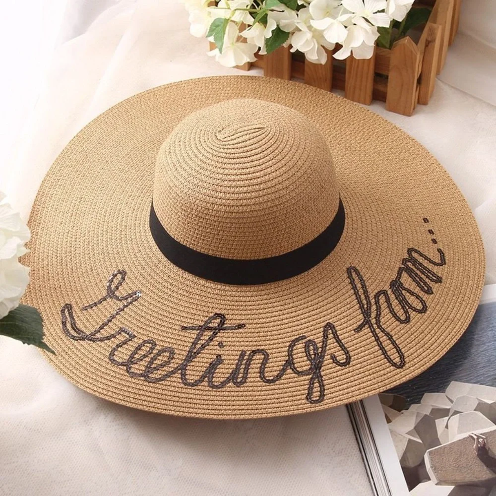 *MEADOW* Beige Embroidered Summer Beach Hat